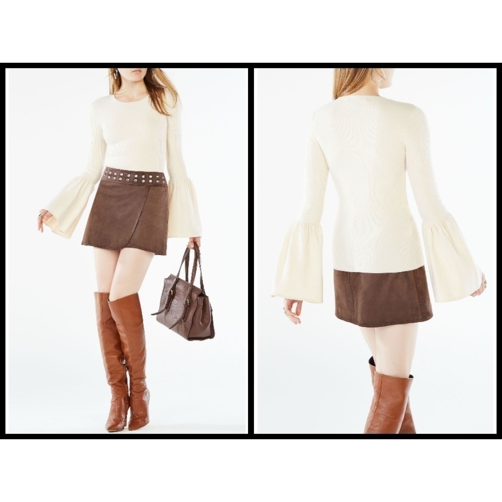 💕BCBGMAXAZRIA💕 Bell Flared-Sleeve Ribbed Sweater - Picture 4 of 8